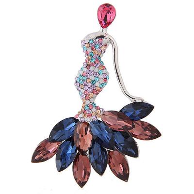 China Environmental Friendly Diamond Mixed Color Alloy Rhinestone Mermaid Ladies Temperament Brooch Luminous Crystal Lapel Pins for sale