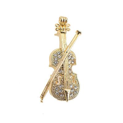 China Environmentally Friendly Cartoon Fashion Musical Instrument Violin Brooch Pin Rhinestone Crystal Brooch Personality for sale