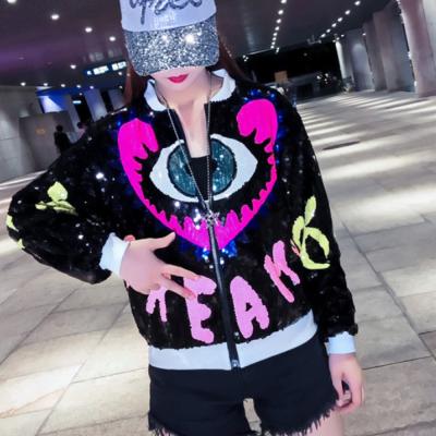 China Viable Punk Hip Hop Iridescent Sequin Jacket Evil Eye Festival Clubbing Fashion Show Coat for sale