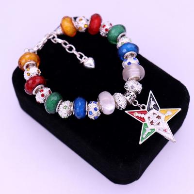 China Custom Made Environmental Friendly OES Sisterhood Fraternity Greek Order Of The Eastern Star Bead Charms Bracelet Jewelry for sale