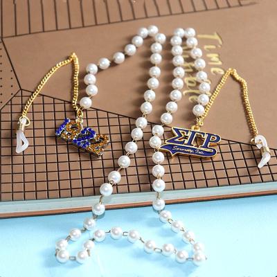 China Newest Sigma Made Environment Friendly Organization Club Greek Rho 1922 Sorority Pearl Monocle Chain Gamma for sale