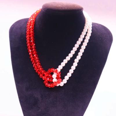 China New Arrival Environmental Friendly Handmade Quality Red Glass Beads Chunky Imitation Pearl Knot Chain Necklaces for sale