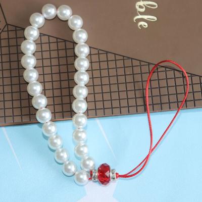 China Environment Friendly White Imitation Pearl Sorority Fraternity Red Label Sign Mobile Phone Straps Mobile Phones Lanyard for sale