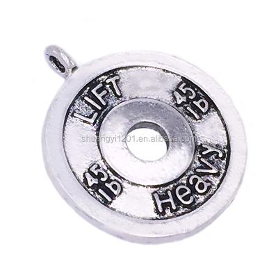 China Crossfit Fitness Gym Environmentally Friendly Eco Friendly Metal Antique Silver Plating Sport Charm Heavy Lift 45LB Plate Pendant for sale