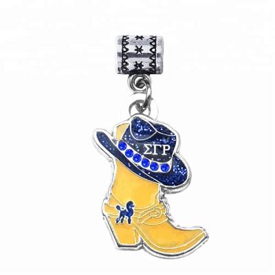 China Environmental Friendly Custom Design Rho Gamma Enamel Boot Hat Poodle Blue Yellow Sigma Pendant With Beads Fit For European Bracelet Necklaces for sale