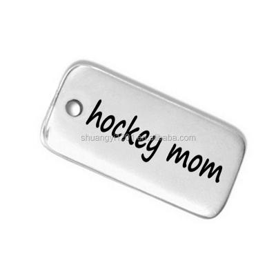 China Environmentally Friendly Double Sided Engraved Metal Words Rectangle Hockey Mom Gratitude Ask Compassion Charm Pendant for sale