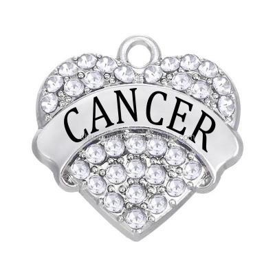 China Environmental Friendly Metal Inlay Diamond Crystal Heart Shaped Message Cancer Charm Zodiac Pendants for sale