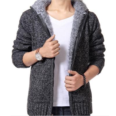 China new winter fashion trend of Anti-wrinkle plus velvet cardigan thick hooded men's youth sweater jacket for sale