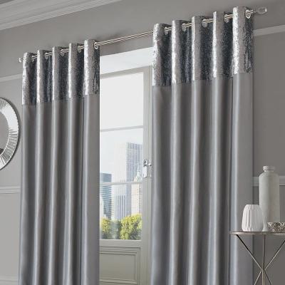 China Amazon Blackout Hot Sale UK Style Crushed Velvet Silver Window Curtains, Luxury Faux Blackout Silk Drapes For Living Room for sale