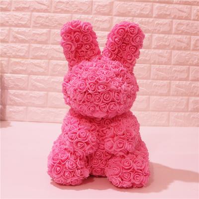 China Wholesale Price 40cm height Foam Rose Bunny Artificial Flower Rabbit For Gift  rabbit roses for sale