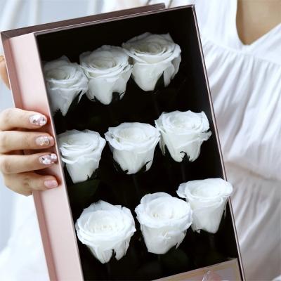 China Luxury preserved rose 9pcs 5-6cm long stem long life rose guns flower box gift for sale