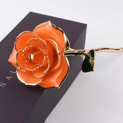 China Rose Long Stem Dipped 24k Gold Rose preserved rose  in Gift Box with Clear Display Stand Best Gift Wholesale rose gift for sale