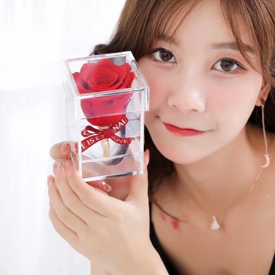 China Wholesale Price Preserved Rose Display Acrylic Box With Lid Square Style 8 Sizes Valentine's Day  Anniversary for sale