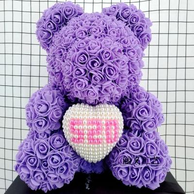 China Popular Rose Bear Foam Rose Teddy Bear With Pear Heart For Valentines Day for sale