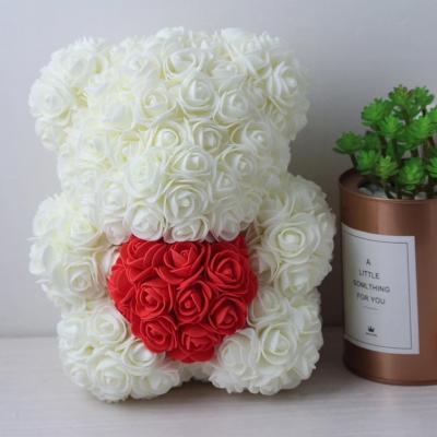 China Wholesale Preserved rose bear with heart popular size 25cm teddy bear of roses for sale