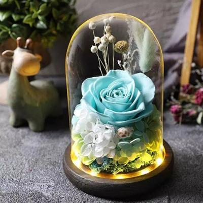 China Popular Long lasting flowers arrangement preserved rose in glass for sale