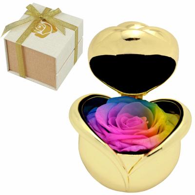 China Preserved rose flower rose ring box ring boxes jewellery metal rose ring box wedding for sale