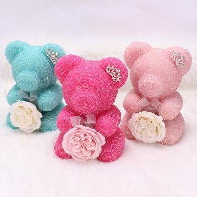 China New Style 25cm Roses Bear Diamond Bear Decorated With Crown Include Gift Boxes for sale