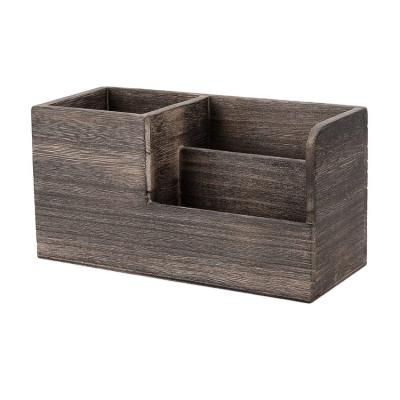 China Wooden Multifunctional Desktop Pen Holder Office Storage Boxes Retro Pen Storage Container for sale