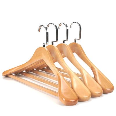 China Minimalist Wide Shoulder Natural Wood Hangers Non Slip Coat Suit Hanger for sale