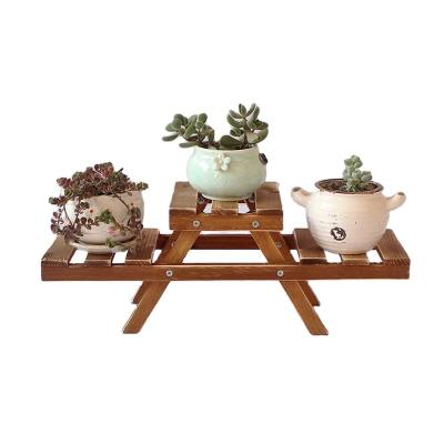 China Indoor Stocked Mini Bamboo Plant Stand Flower Pot Display Rack Shelf For Home Garden Decoration for sale