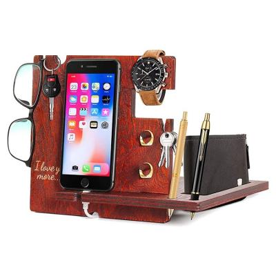 China China Customized Rosewood Multifunctional Mobile Phone Holder Dock Key Wallet Glasses Stand Watch Organizer for sale