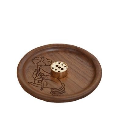 China Chinese Wholesale Circle Wooden Incense Incense Holder with Holder Copper Incense Stick Burner for Home Daily Use Yoga Spa for sale