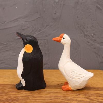 China China Simulation Log Animal Carving Decoration Crafts Wooden Home Decoration Jewelry Penguin Ornament for sale