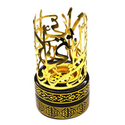 China Cheap Ceramic Ceramic Vaporizer Bakhoor Arabic Chinese Incense Censer Oud Censer Incense Holder With Metal Arabia Letter Decor for sale