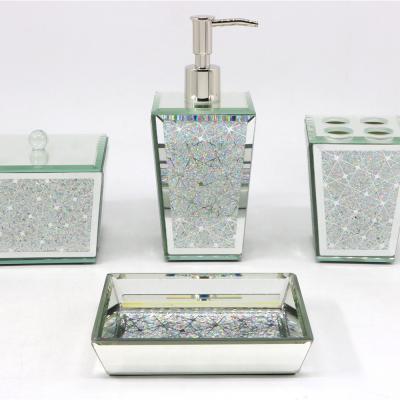 China Sustainable 4pcs Bath Set Glass Bathroom Accessories Set Hand Soap Dispenser & Cotton Jar &Soap Dish,etc. for sale