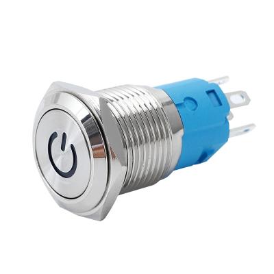 China OFF-ON 22mm 4 Pin Metal Push Button Switch Flat Dome Power IP67 Button 12v Waterproof Screw Terminal for sale