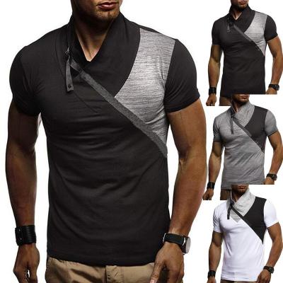 China Anti-wrinkle Summer Foreign Trade Full Stacking Casual Quilting Collar Collar Stitching European And American Men's T-shirt for sale