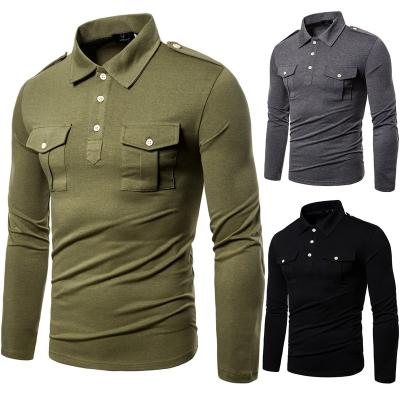 China Anti-wrinkle business cheap pullover US fashion front pockets fashion cotton European polyeter designs custom t-shirt men polo long sleeve t-shirt for sale