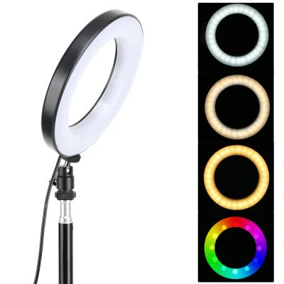 China Mini ZOMEI 6 Inch Youtube RGB Color Selfie Ring Light Stand, Photographic Lighting Tripod With Led Circle Ring Light for sale