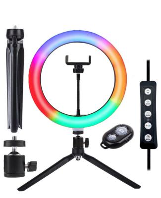 China PORTABLE 26cm 10 inch Dimmable Ring Light Rainbow RGB LED Ring Light with Tripod Stand for sale