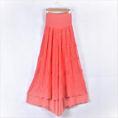 China Women Breathable Elastic Wide Leg Shirt Waist Wide Leg Skirt Pants With Lace Trim for sale