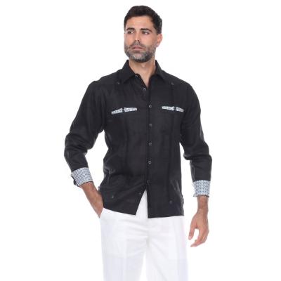 China Breathable Mens Canvas Shirt Guayabera Long Sleeve Button Down With Design Pocket And Cuff for sale