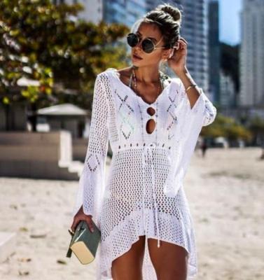 China Breathable Drawstring Waist Beach Cover Up Crochet Mesh Sexy Beach Dress Beachwear for sale