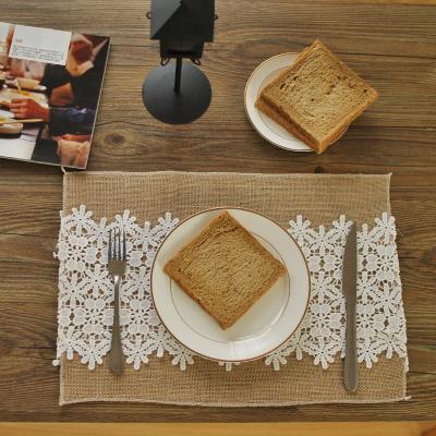 China Eco-friendly Natural Canvas Decoration 40*30CM Eco-friendly Dining Tabel Lace Crochet Mat Placemat for sale