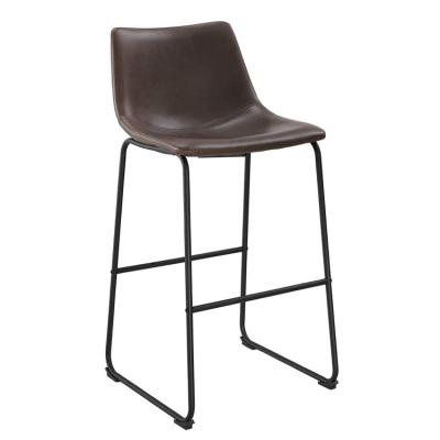 China Modern Design Modern Vintage Brown Metal Iron Frame Bar Umpire Chair Leather Stool Set for sale