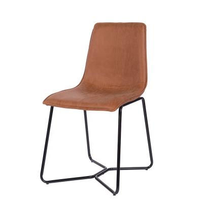 China Retro Modern Nordic Vintage PU Leather Dining Chair With Black Painted Legs Home Furniture for sale