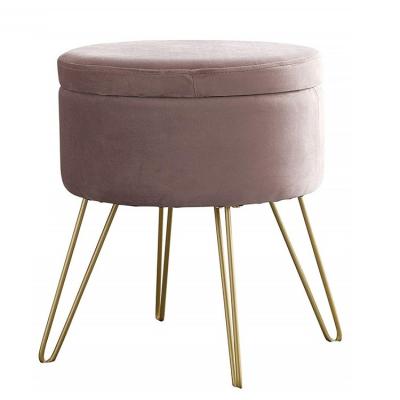 China Modern Gold Stool Round Small Storage Furniture Pouf Ottoman With Storage Stool for sale