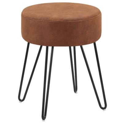 China stool home & Round Ottoman Suede Pouf Modern Small Fabric Stool With Black Painted Metal Iron Legs for sale