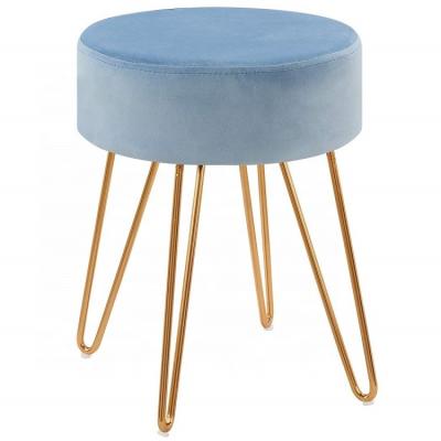 China stool home & Modern Ottoman Velvet Fabric Stool Round Small Pouf Stool With Gold Metal Iron Legs for sale