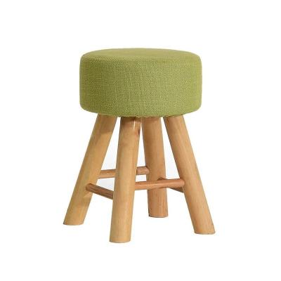 China Home Stool & Ottoman Linen Fabric Wooden Footstool Pine Wood Ottoman Round Pouf Foot Stool for sale