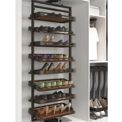 China Save Space Bedroom Closet Pull Out Rotating Metal Shoe Rack 360 Degree Rotating Telescopic Shoe Rack for sale