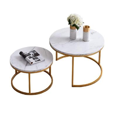 China Jiuhe Round Nesting Wood Accent Extendable Coffee Table For Living Room Marble MDF Walnut Color Frame 2 Table Gold Coffee Table in1 for sale