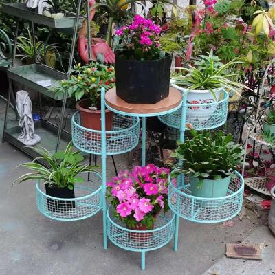 China Modern Multi-Layer Foldable Rural Courtyard Foldable Flower Stand Metal Art Iron Meat Decoration Rack Multi Garden Flower Stand for sale