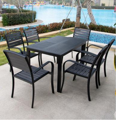 China Environmental Protection Traditional Wood Plastic Composite Dining Table Furniture Set For Outdoor Restaurant 6 Seaters for sale