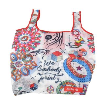 China Custom Reusable Eco Friendly Polyester Grocery Fold Tote Bag Foldable Shopping Bag for sale